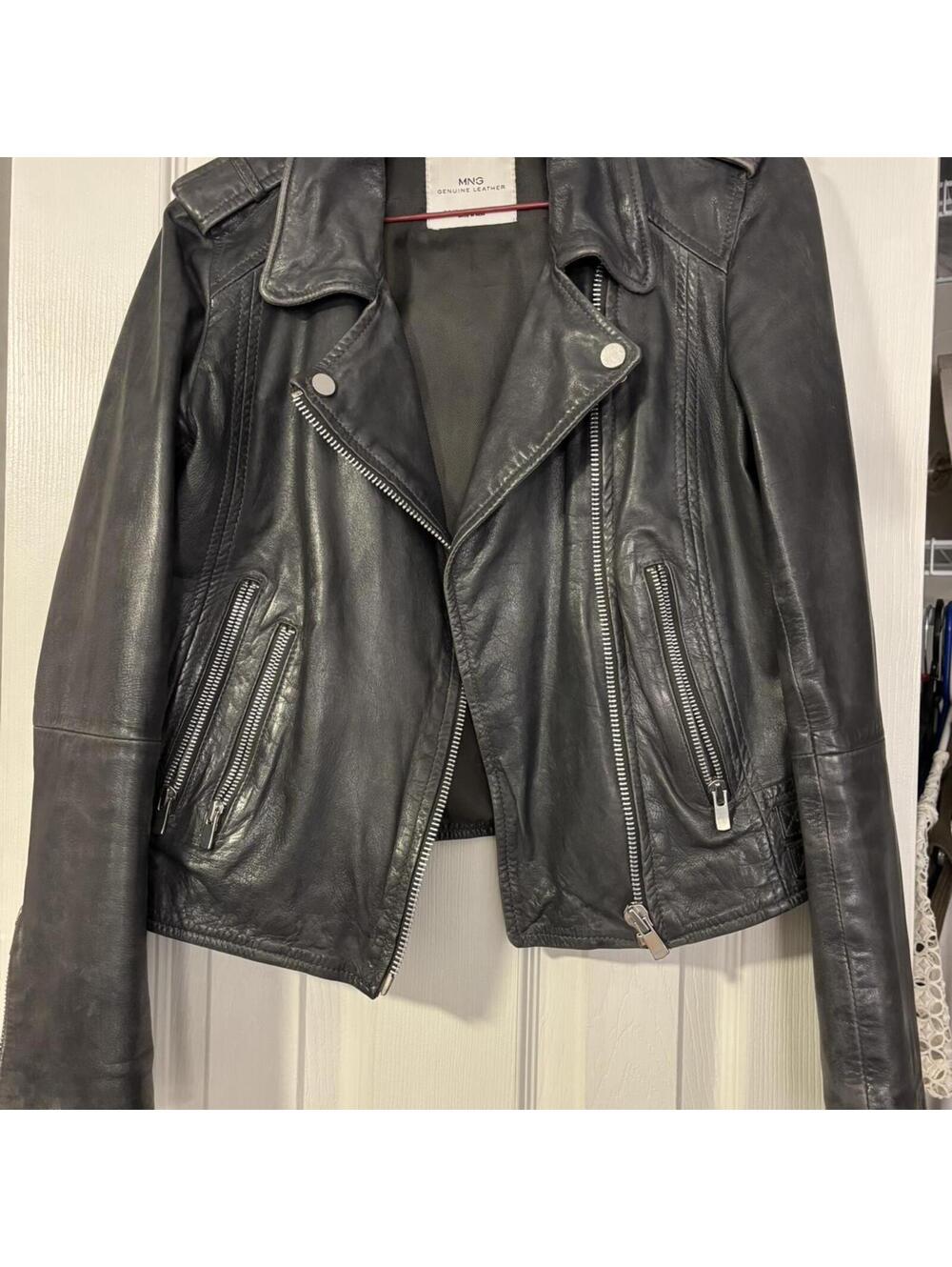 Mango MNG Black Sheep Leather zip-up Jacket Women’s XXS